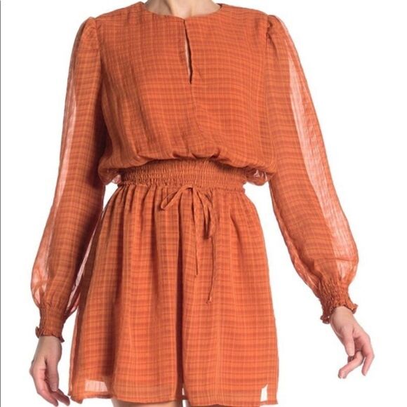 LIKE NEW NSR Orange, Long Sleeve, Plaid Dress X13 - Picture 1 of 7